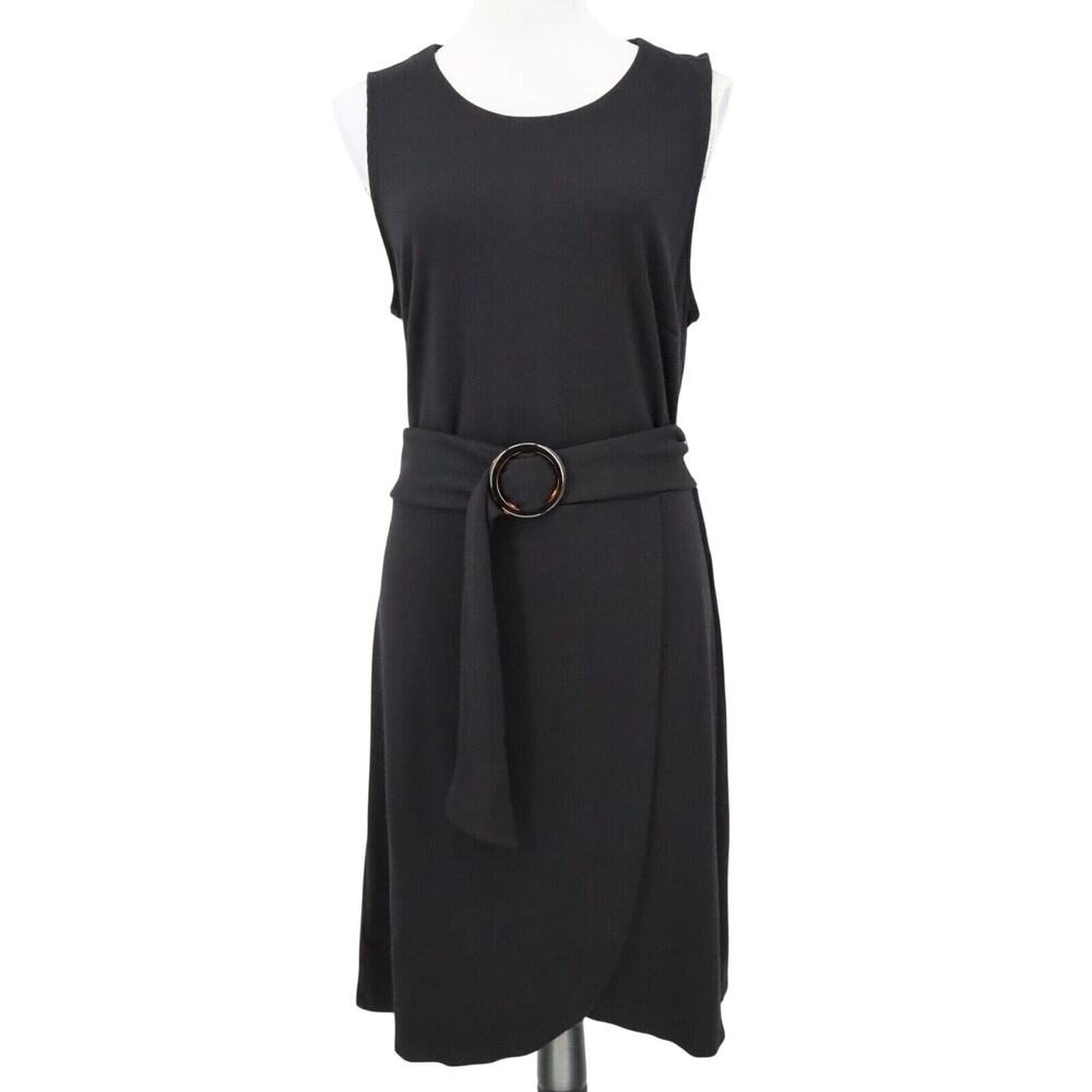 Loft Dress Womens 12 Black Jersey Knit Belted Midi Length Faux Wrap Skirt Career